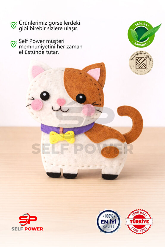 1 ADET KEÇEDEN İMAL EDİLMİŞ KEDİ FİĞÜRÜ İP ELYAF İĞNE DAHİL