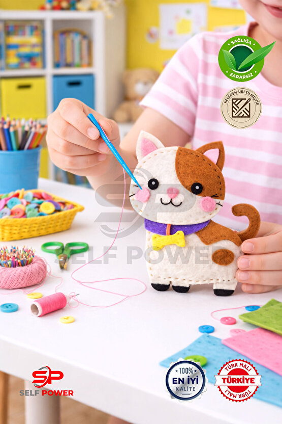 1 ADET KEÇEDEN İMAL EDİLMİŞ KEDİ FİĞÜRÜ İP ELYAF İĞNE DAHİL