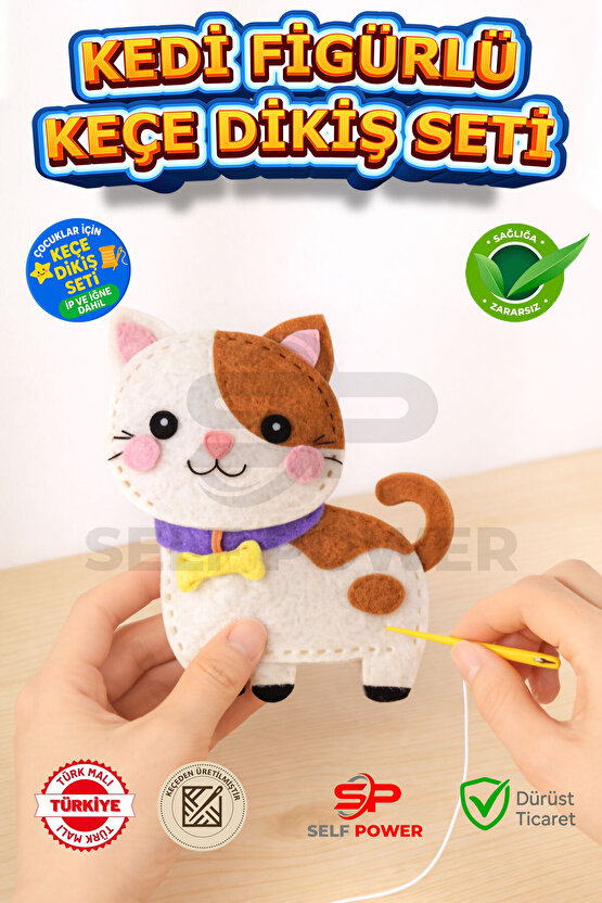 1 ADET KEÇEDEN İMAL EDİLMİŞ KEDİ FİĞÜRÜ İP ELYAF İĞNE DAHİL