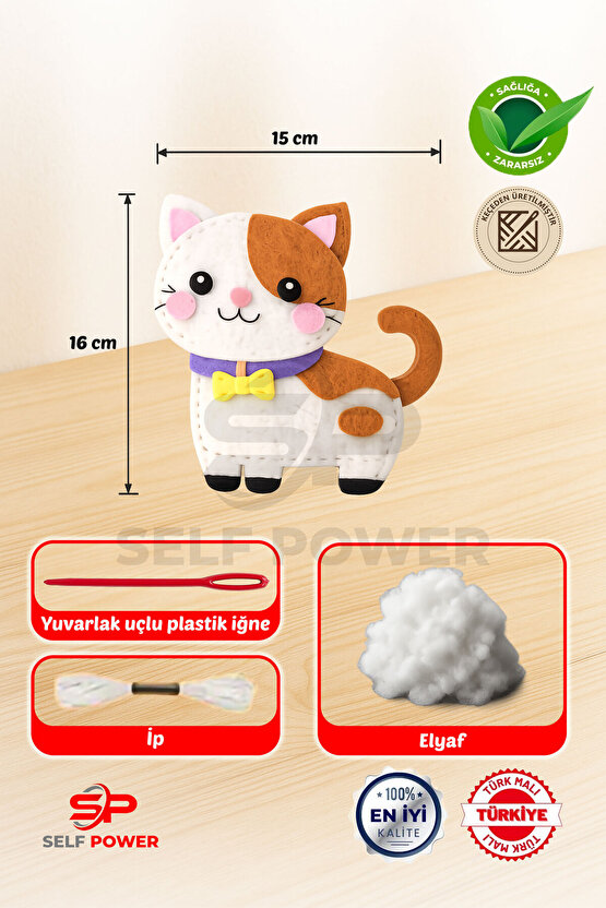 1 ADET KEÇEDEN İMAL EDİLMİŞ KEDİ FİĞÜRÜ İP ELYAF İĞNE DAHİL
