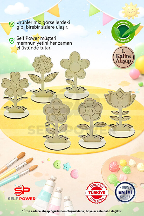 ÇEŞİTLİ MODELLERDE AHŞAP VAZOLU ÇİÇEK BOYAMA BOYA VE FIRÇA DAHİL
