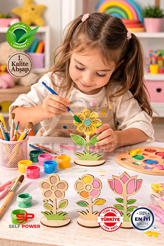 ÇEŞİTLİ MODELLERDE AHŞAP VAZOLU ÇİÇEK BOYAMA BOYA VE FIRÇA DAHİL