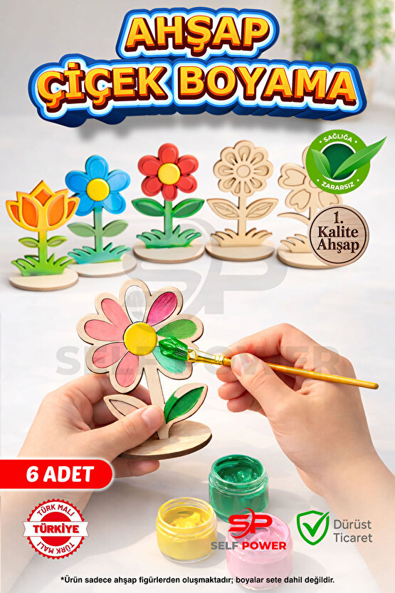 ÇEŞİTLİ MODELLERDE AHŞAP VAZOLU ÇİÇEK BOYAMA BOYA VE FIRÇA DAHİL