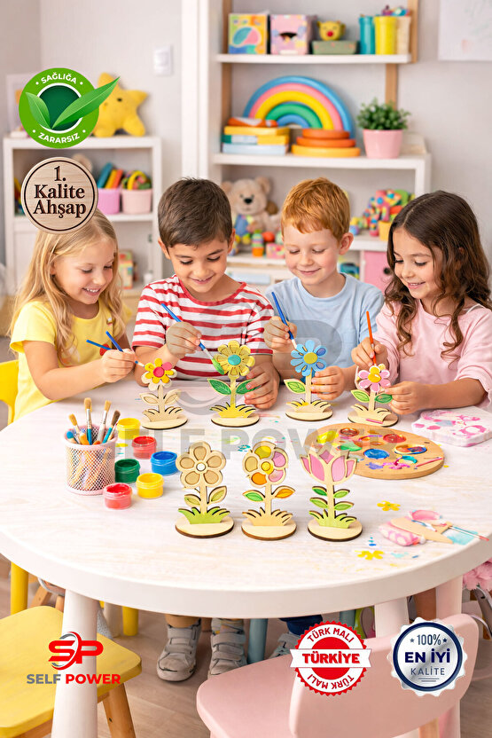 ÇEŞİTLİ MODELLERDE AHŞAP VAZOLU ÇİÇEK BOYAMA BOYA VE FIRÇA DAHİL