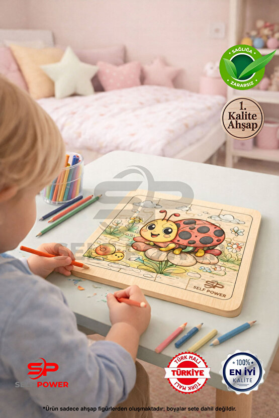 AHŞAP BOYAMA PUZZLE BOYA FIRÇA DAHİL
