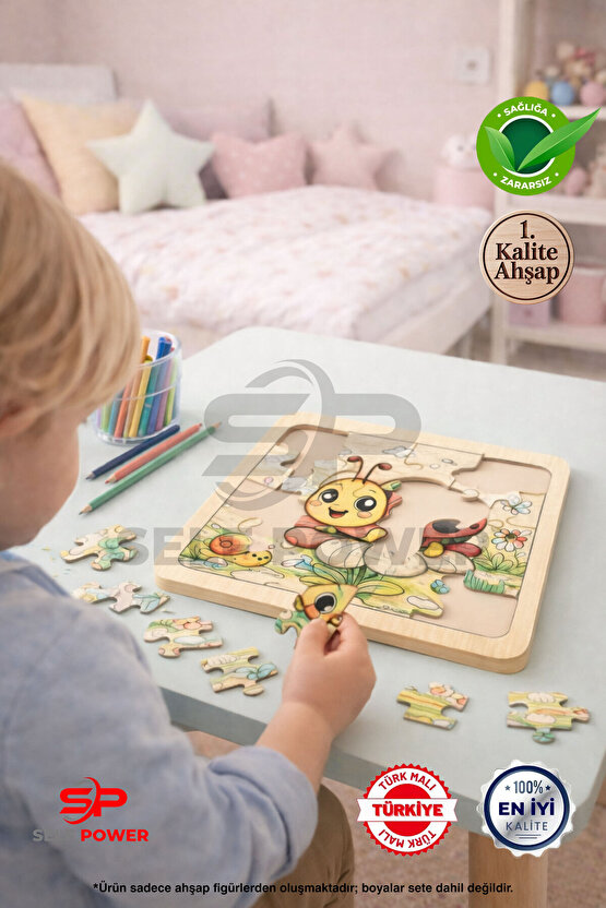 AHŞAP BOYAMA PUZZLE BOYA FIRÇA DAHİL