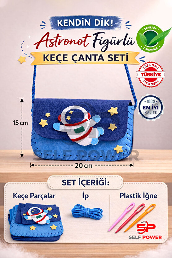 1 Adet Astranot Fiğürlü Eğitici Keçe Çanta Dikiş Seti İP,İğne Dahil
