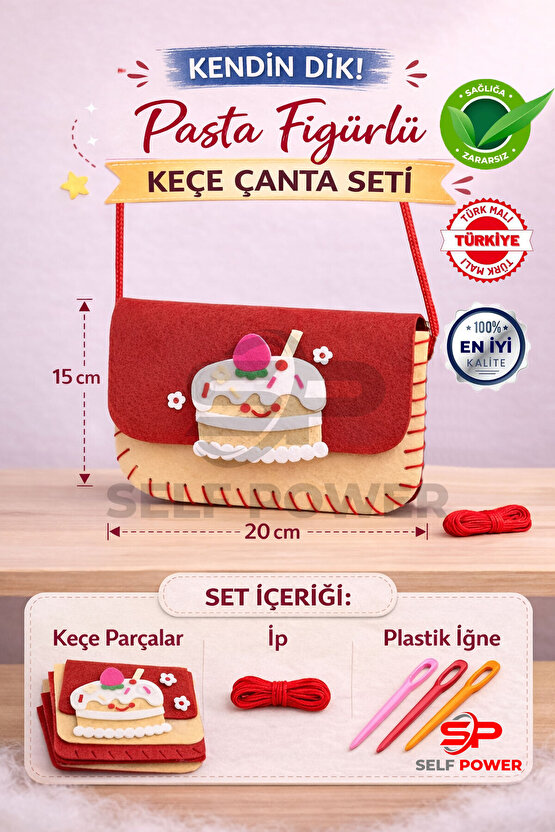 PASTA FİĞÜRLÜ KEÇE ÇANTA DİKİŞ SETİ İP,İĞNE DAHİL
