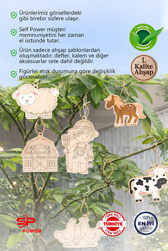 7 Parça Ahşap Boyama Seti Çiftlik Ahşap Fiğürleri