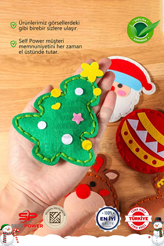 Yılbaşı için 8 adet eğitici dikiş kiti ip iğne elyaf dahil Eğitici Kit