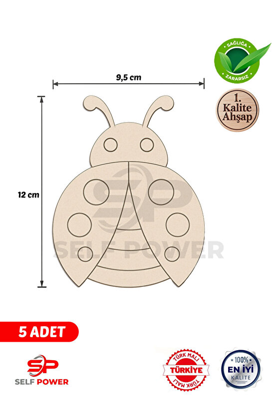Okul Etkinlikleri için 5 Adet Ahşap Boyama Uğur Böceği