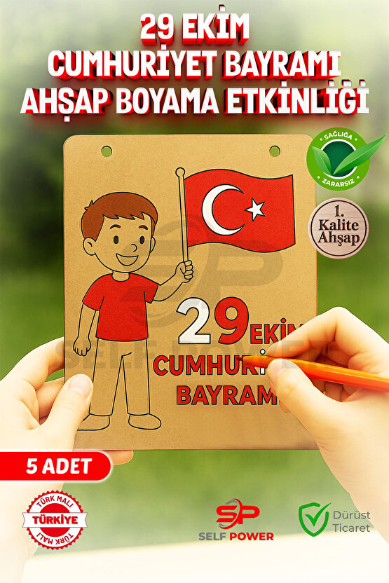 Ahşap Duvara Asılabilir 29 Ekim İçin Ahşap Boyama Kartı