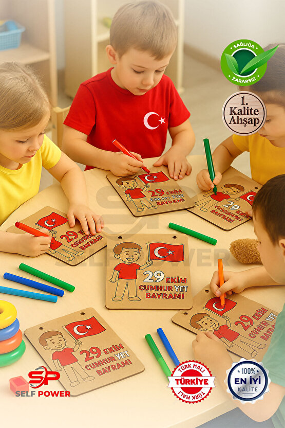Ahşap Duvara Asılabilir 29 Ekim İçin Ahşap Boyama Kartı