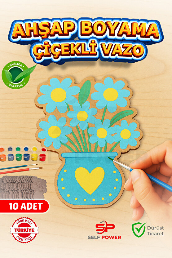 10 Adet Ahşap Çiçek Vazo Süslemeli Boyama El Sanatları&Mükemmel Bahar ve Parti Masa Süslemeleri