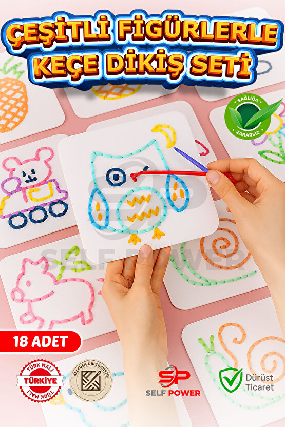 Keçeden 18 Adet El İşi Dikiş Kiti Desenli , Kolay ve Eğlenceli Hobi Eğitici &Öğretici