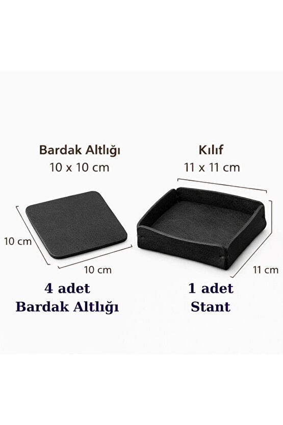 Kişiye Özel Hakiki Deri Bardak Altlığı Seti 4lü + Deri Kılıf, Lazer Kazıma İsim, Logo, Yazı Baskılı