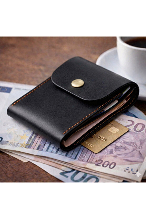 El Yapımı Hakiki Deri Erkek Cüzdan – Çıtçıtlı Minimal Tasarım Kartlık Para Bölmeli
