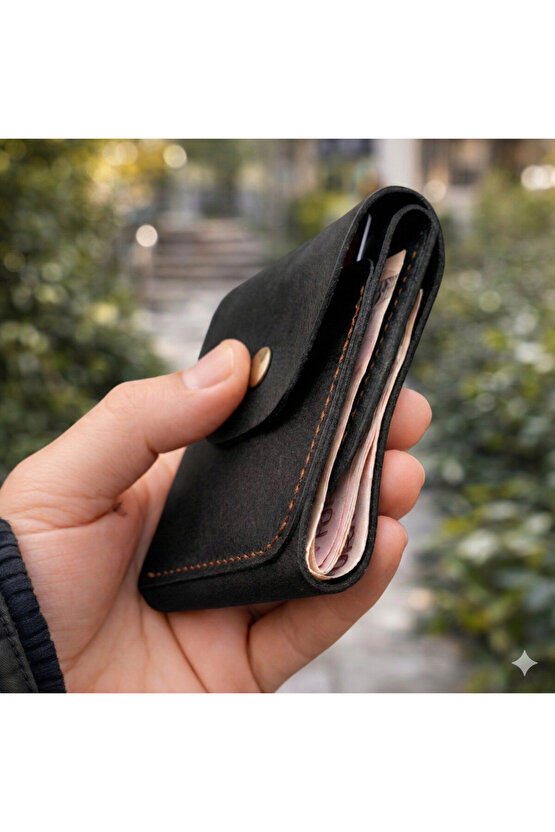 El Yapımı Hakiki Deri Erkek Cüzdan – Çıtçıtlı Minimal Tasarım Kartlık Para Bölmeli