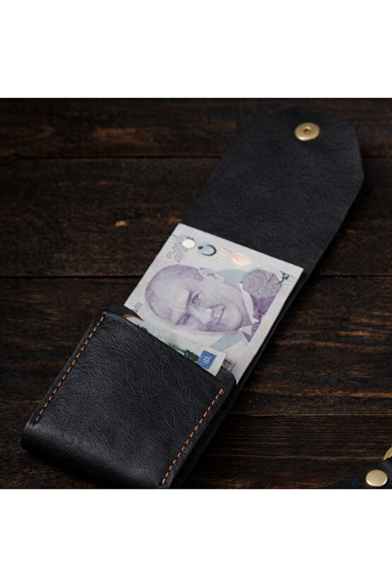 El Yapımı Hakiki Deri Erkek Cüzdan – Çıtçıtlı Minimal Tasarım Kartlık Para Bölmeli