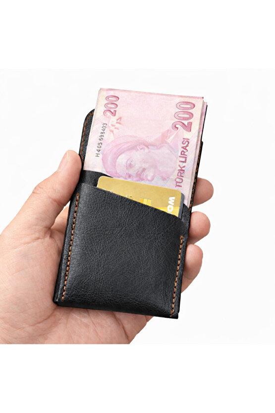 El Yapımı Hakiki Deri Erkek Cüzdan – Çıtçıtlı Minimal Tasarım Kartlık Para Bölmeli