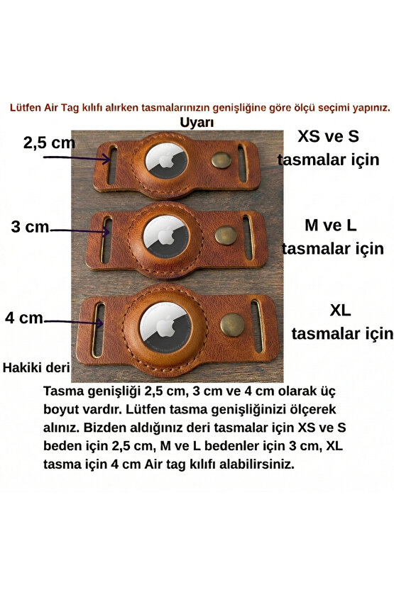 Deri AirTag Köpek Tasması Aparatı, Tasmaya Takılabilen Apple AirTag Kılıfı, El Yapımı Hakiki Deri