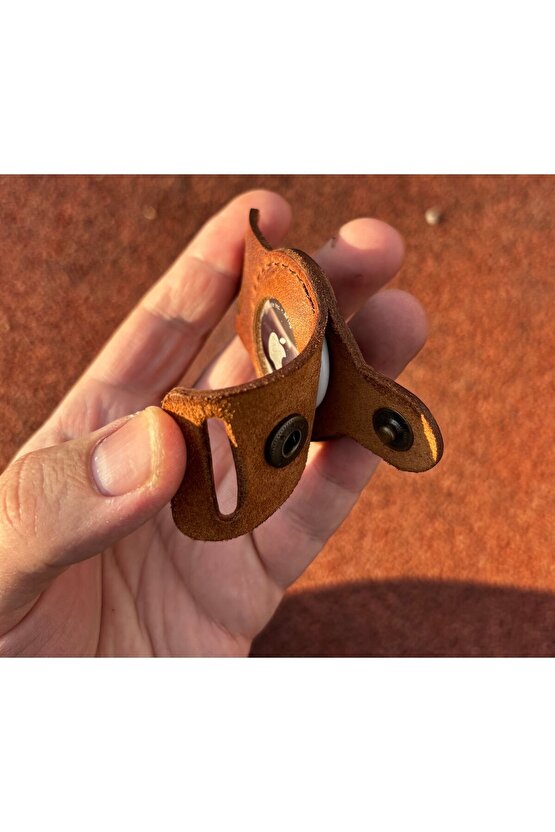 Deri AirTag Köpek Tasması Aparatı, Tasmaya Takılabilen Apple AirTag Kılıfı, El Yapımı Hakiki Deri