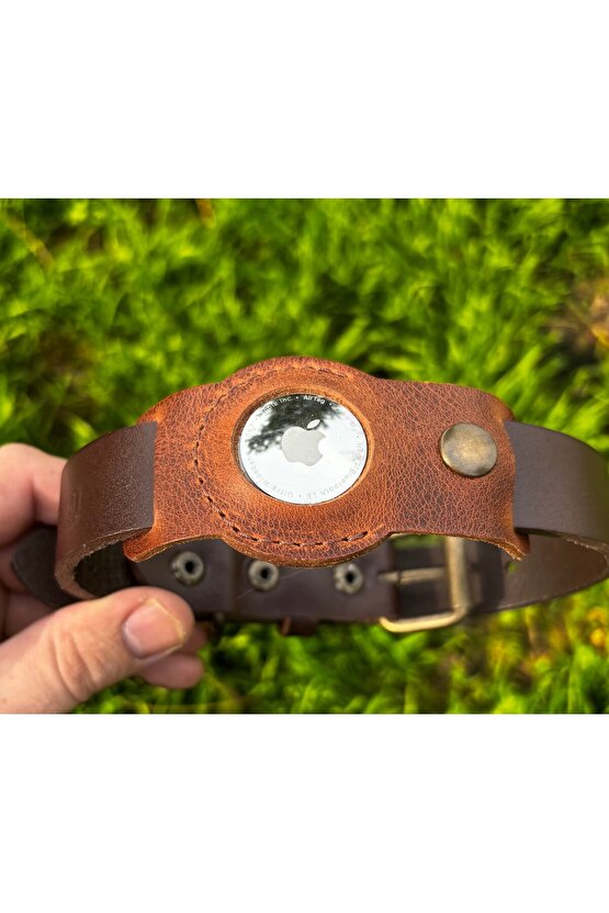 Deri AirTag Köpek Tasması Aparatı, Tasmaya Takılabilen Apple AirTag Kılıfı, El Yapımı Hakiki Deri