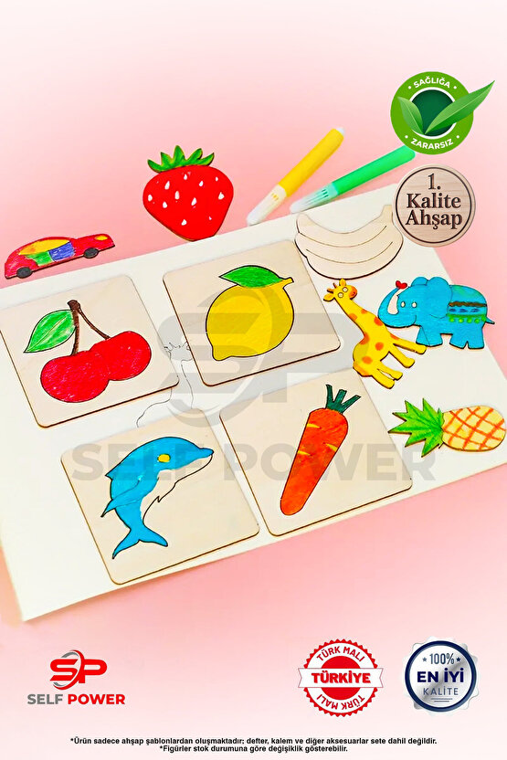 20 Parça Ahşap Oyma& Boyama Şablonu Hayvan Ve Meyve Desenli Ahşap Boyama Desen Şablonu