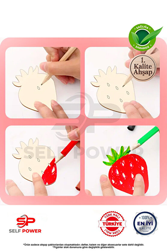 10 Parça Ahşap Oyma& Boyama Şablonu Hayvan Ve Meyve Desenli Ahşap Boyama Desen Şablonu