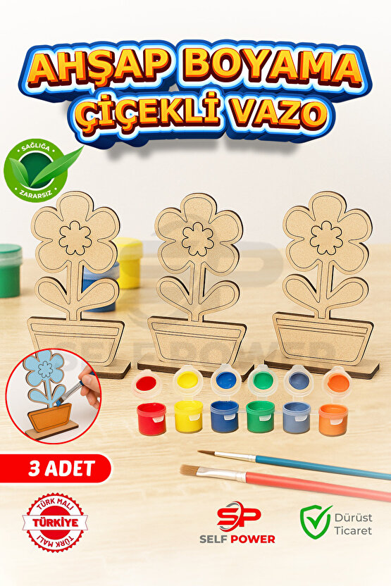 3 Adet Ahşap Süslemeli DIY Boyama El Sanatları için Mükemmel Bahar ve Parti Masa Süslemeleri.