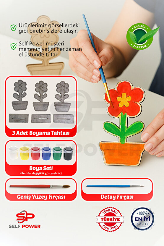 3 Adet Ahşap Süslemeli DIY Boyama El Sanatları için Mükemmel Bahar ve Parti Masa Süslemeleri.