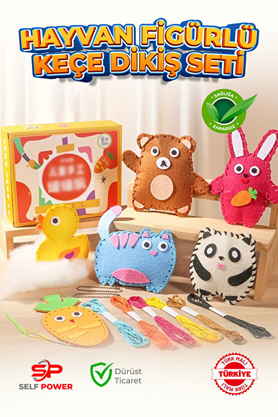 Dikiş Başlangıç Kiti -6 Adet Eğitici Üretken Set , Keçe Malzeme, Kolay Eğlenceli El İşi & Hediyesi