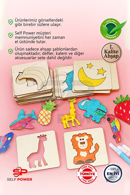 60 Parça Ahşap Oyma& Boyama Şablonu Hayvan Ve Meyve Desenli Ahşap Boyama Desen Şablonu