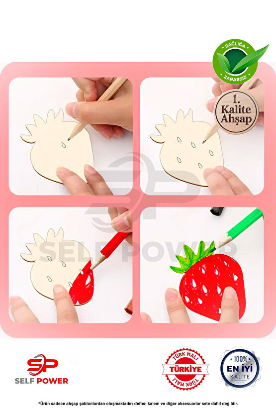 60 Parça Ahşap Oyma& Boyama Şablonu Hayvan Ve Meyve Desenli Ahşap Boyama Desen Şablonu