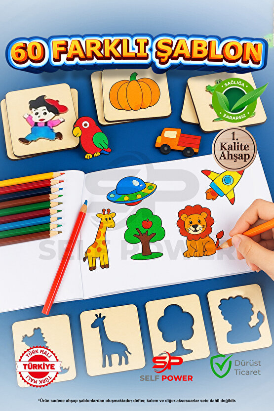 60 Parça Ahşap Oyma& Boyama Şablonu Hayvan Ve Meyve Desenli Ahşap Boyama Desen Şablonu