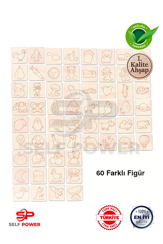 60 Parça Ahşap Oyma& Boyama Şablonu Hayvan Ve Meyve Desenli Ahşap Boyama Desen Şablonu