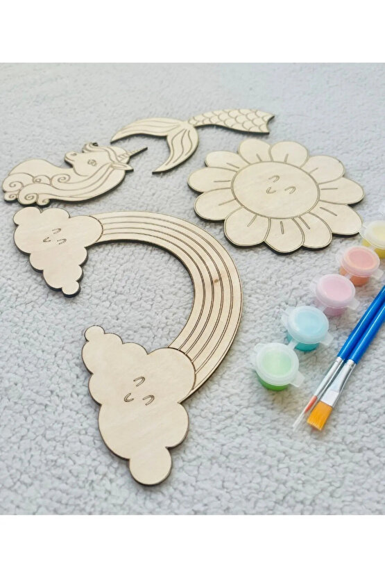 Çocuklar İçin Kendin Yap Eğitici Ahşap Boyama Seti Montessori