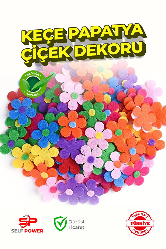 Keçeden rengarenk papatya çiçek dekoru 50 adet