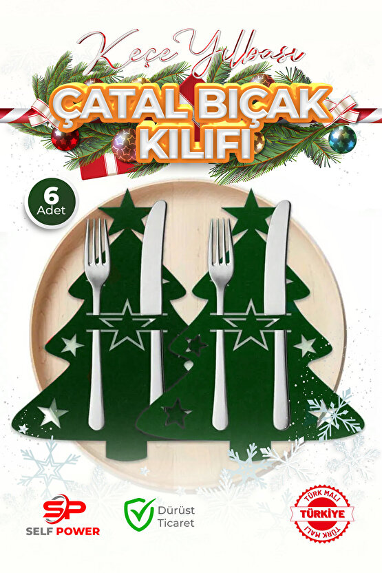 Noel Ağaci Keçe Biçak Çatal Seti