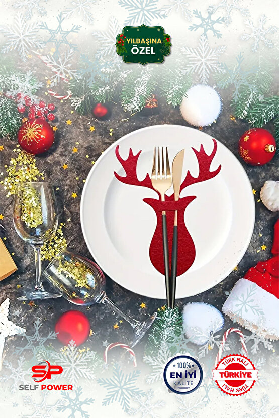 GEYİK TEMALI NOEL AĞACI KEÇE BIÇAK ÇATAL SETİ TEMALI TASARIM&PARTİ DEKORU MASAÜSTÜ DEKORU