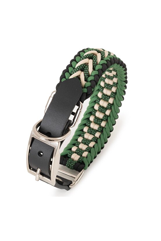 El Örgüsü Paracord & Deri Köpek Tasması – Dayanıklı Ayarlanabilir, Metal Tokalı, Orta ve Büyük Irk