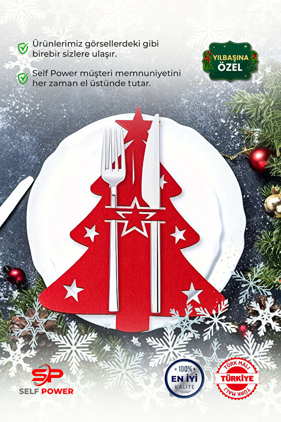 NOEL AĞACI KEÇE BIÇAK ÇATAL SETİ TEMALI TASARIM&PARTİ DEKORU MASAÜSTÜ DEKORU