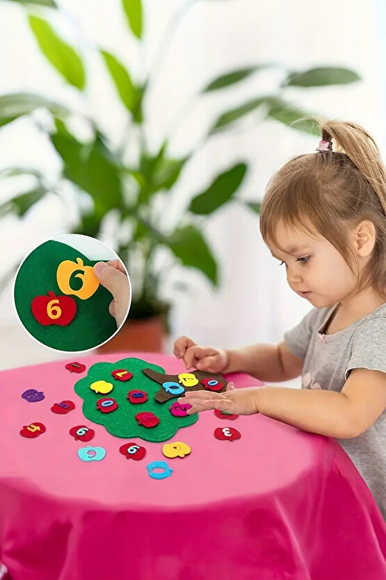 Küçük çocuklar için Elma Ağacı Keçe Panosu, Matematik Oyunları Oyuncakları ,Sayma Oyuncağı