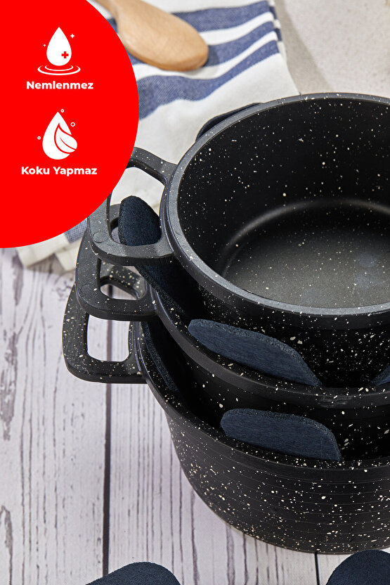SİYAH KALIN TAVA,TENCERE VE BORCAM KORUYUCU 6 LI SET ELYAF KEÇE TAVA ÇİZDİRMEZ
