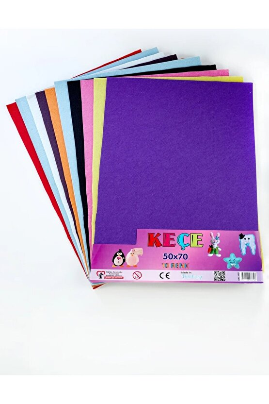Kalın 10 Renk 450 gr 50x70 Keçe Kansorejen Madde Içermez Hobi Ve Etkinlik Keçesi