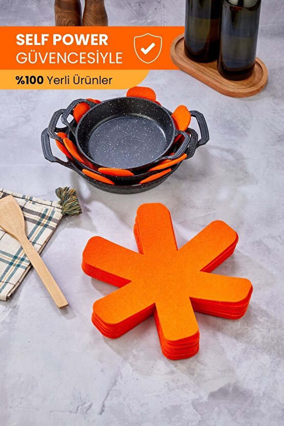 KALIN TAVA,TENCERE VE BORCAM KORUYUCU 6LI SET ELYAF KEÇE TURUNCU