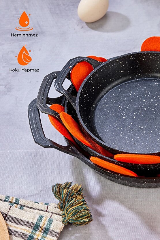 KALIN TAVA,TENCERE VE BORCAM KORUYUCU 6LI SET ELYAF KEÇE TURUNCU