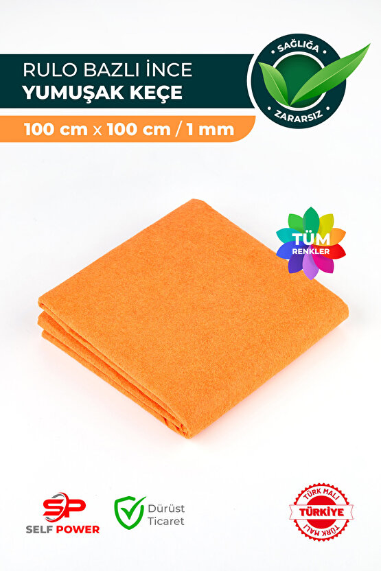 Turuncu Ince Keçe 1 Metre 100x100 Cm Ölçülerinde Renkli Keçe Kumaş