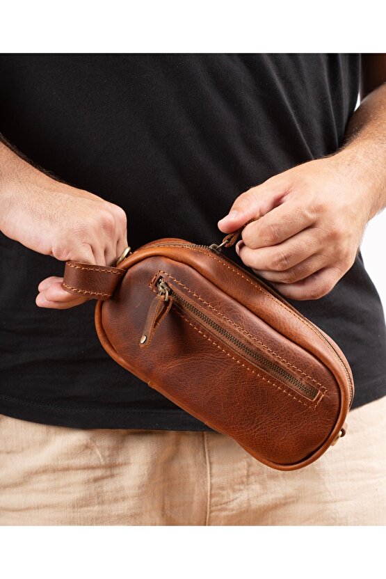 Hakiki Deri El Çantası & Çapraz Çanta, Dopp Kit, Ekstra Fermuarlı Dış  Bölme