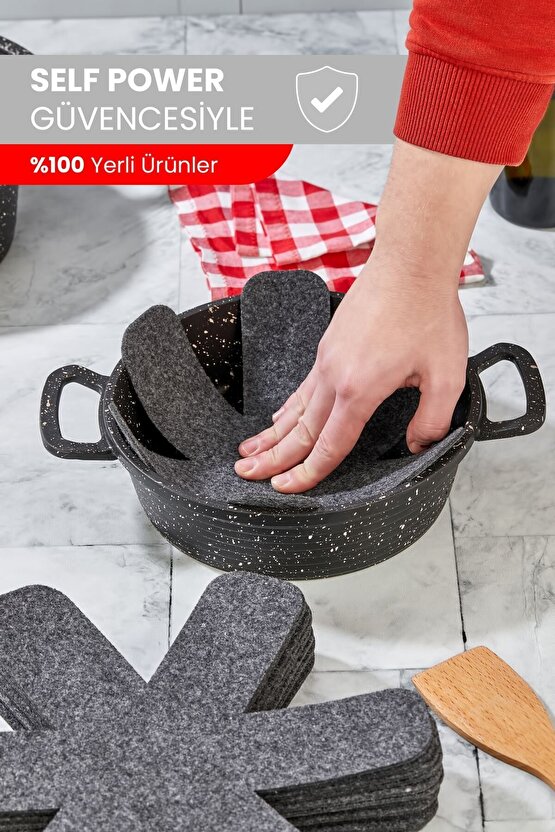 KALIN TAVA,TENCERE VE BORCAM KORUYUCU 9LU SET ELYAF KEÇE
